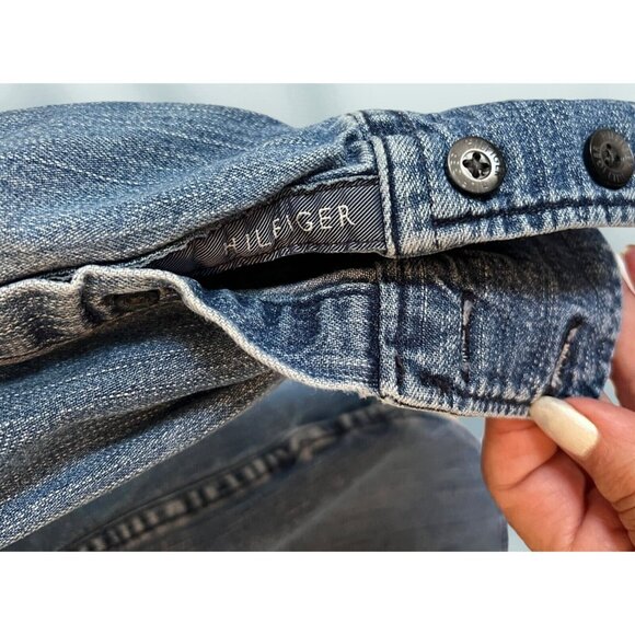 VTG Tommy Hilfiger Blue Button Up Denim Shirt Jacket Mens Size M Slim 44" Chest - Picture 5 of 9